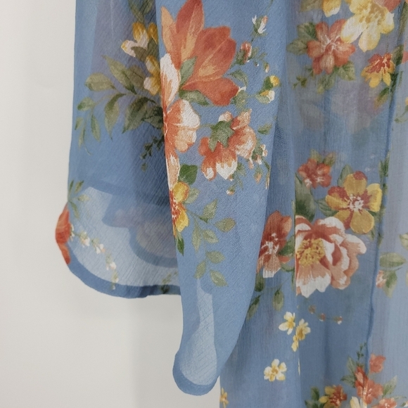 Bathing Suit Cover Up American Eagle Floral Print Chiffon Swim Kimono Blue - Picture 8 of 15